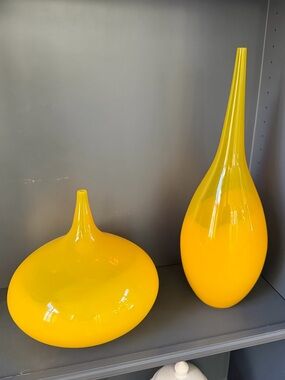 Cyan Design Moonbeam Yellow Hand Blown Art Glass Vase Set - MCM 2 Piece